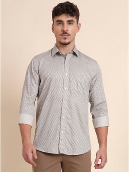 JadeBlue - Beige 100% Cotton Printed Semi Casual Shirt