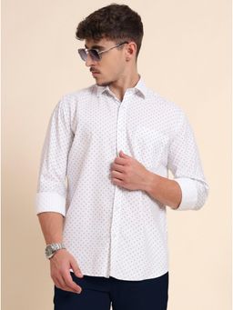 JadeBlue - White 100% Cotton Printed Semi Casual Shirt