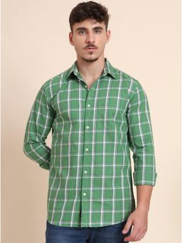 JadeBlue - Green 100% Cotton Checked Casual Shirt
