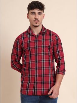 JadeBlue - Red 100% Cotton Checked Casual Shirt