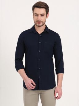 JadeBlue - Navy Blue 100% Cotton Solid Casual Shirt