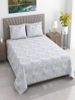 Threadwear - Cream Floral Cotton 400 TC Flat Queen size bedsheet with 2 Pillow covers