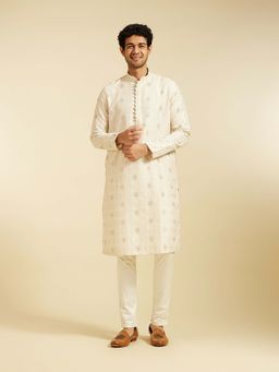 Diwas by Manyavar - Cream Jacquard Woven Embroidered Kurta with Pyjama (Set of 2)