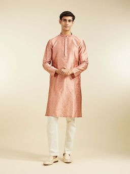 Diwas by Manyavar - Peach Art Silk Jacquard Woven Thread Work Kurta with Pyjama (Set of 2)