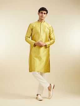 Diwas by Manyavar - Yellow Art Silk Jacquard Woven Kurta with Pyjama (Set of 2)