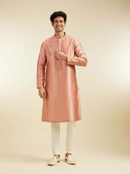 Diwas by Manyavar - Peach Art Silk Jacquard Woven Kurta with Pyjama (Set of 2)