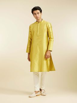 Diwas by Manyavar - Yellow Art Silk Jacquard Woven Kurta with Pyjama (Set of 2)
