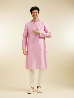 Diwas by Manyavar - Pink Art Silk Jacquard Woven Sequined Kurta with Pyjama (Set of 2)