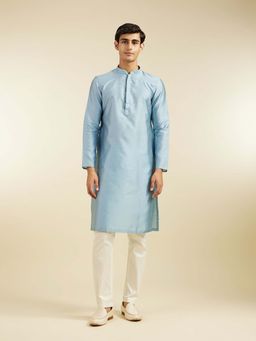 Diwas by Manyavar - Blue Art Silk Jacquard Woven Stone Work Kurta with Pyjama (Set of 2)