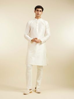 Diwas by Manyavar - Warm White Art Silk Solid Kurta with Pyjama (Set of 2)