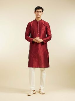 Diwas by Manyavar - Maroon Art Silk Sequined Work Kurta with Pyjama (Set of 2)