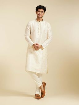 Diwas by Manyavar - Warm Off White Art Silk Embroidered Sequined Kurta with Pyjama (Set of 2)