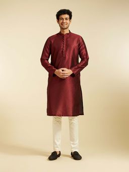 Diwas by Manyavar - Maroon Art Silk Jacquard Woven Kurta with Pyjama (Set of 2)