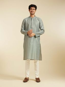 Diwas by Manyavar - Green Art Silk Jacquard Woven Kurta with Pyjama (Set of 2)