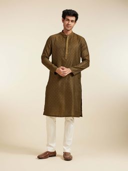 Diwas by Manyavar - Brown Art Silk Jacquard Woven Kurta with Pyjama (Set of 2)