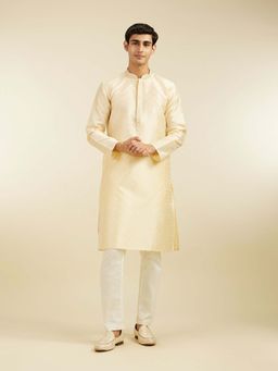 Diwas by Manyavar - Cream Viscose Blend Jacquard Woven Embroidered Kurta with Pyjama (Set of 2)