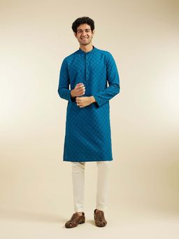 Diwas by Manyavar - Blue Cotton Jacquard Woven Kurta with Pyjama (Set of 2)