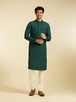 Diwas by Manyavar - Green Viscose Embroidered Kurta with Pyjama (Set of 2)