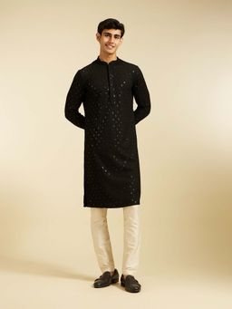 Diwas by Manyavar - Black Viscose Embroidered Sequined Work Kurta with Pyjama (Set of 2)