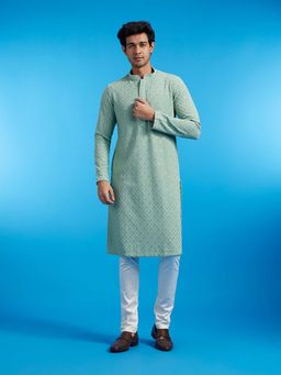 Diwas by Manyavar - Light Green Viscose Embroidered Sequined Work Kurta with Pyjama (Set of 2)