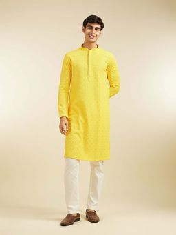 Diwas by Manyavar - Yellow Viscose Embroidered Sequined Work Kurta with Pyjama (Set of 2)