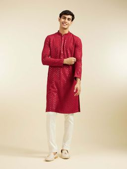 Diwas by Manyavar - Maroon Viscose Embroidered Sequined Work Kurta with Pyjama (Set of 2)