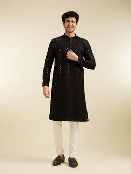 Diwas by Manyavar - Black Viscose Embroidered Sequined Work Kurta with Pyjama (Set of 2)
