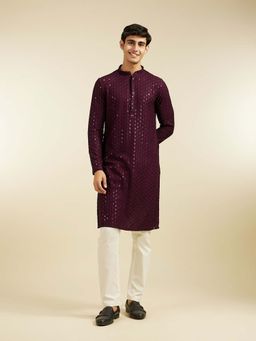 Diwas by Manyavar - Purple Viscose Embroidered Sequined Work Kurta with Pyjama (Set of 2)