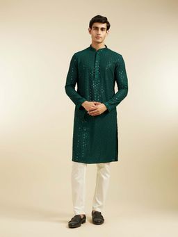 Diwas by Manyavar - Green Viscose Embroidered Sequined Work Kurta with Pyjama (Set of 2)