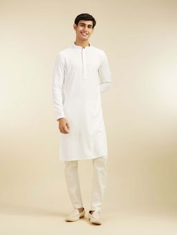 Diwas by Manyavar - White Viscose Embroidered Sequined Work Kurta with Pyjama (Set of 2)