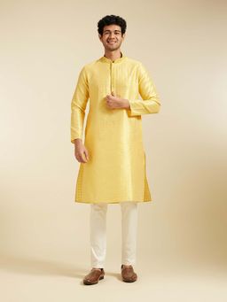 Diwas by Manyavar - Yellow Art Silk Woven Sequined Work Kurta with Pyjama (Set of 2)