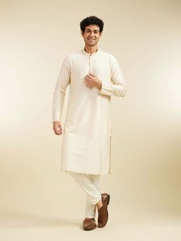 Diwas by Manyavar - Off White Viscose Blend Solid Embroidered Kurta with Pyjama (Set of 2)