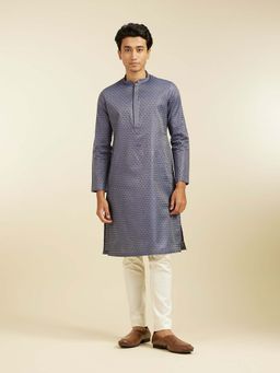 Diwas by Manyavar - Blue Art Silk Printed Thread Work Kurta with Pyjama (Set of 2)