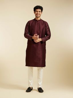 Diwas by Manyavar - Burgundy Art Silk Embroidered Kurta with Pyjama (Set of 2)