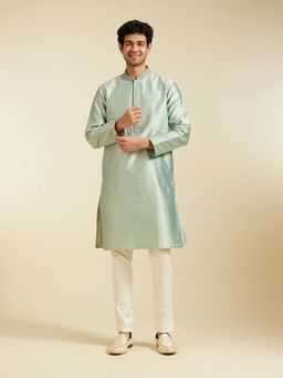 Diwas by Manyavar - Light Green Art Silk Woven Sequined Work Kurta with Pyjama (Set of 2)