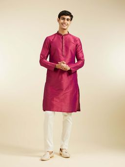 Diwas by Manyavar - Pink Art Silk Solid Embroidered Kurta with Pyjama (Set of 2)