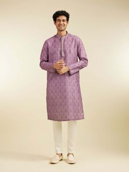 Diwas by Manyavar - Purple Cotton Blend Printed Thread Work Kurta with Pyjama (Set of 2)