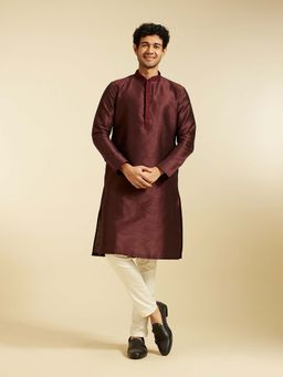 Diwas by Manyavar - Burgundy Art Silk Solid Stone Work Design Kurta with Pyjama (Set of 2)