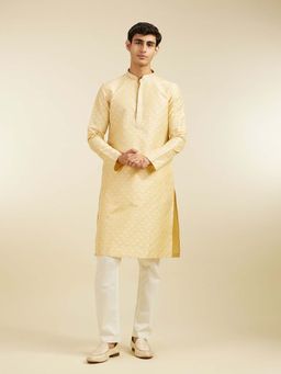 Diwas by Manyavar - Beige Brocade Woven Embroidered Kurta with Pyjama (Set of 2)