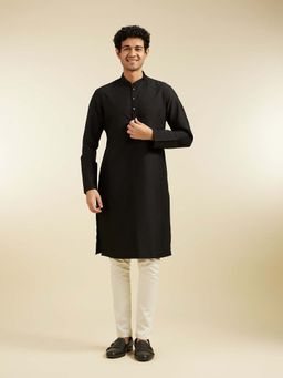 Diwas by Manyavar - Black Viscose Blend Solid Kurta with Pyjama (Set of 2)