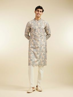 Diwas by Manyavar - Grey Cotton Blend Paisley Printed Kurta with Pyjama (Set of 2)