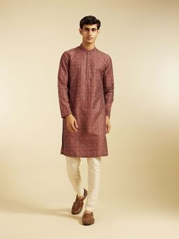Diwas by Manyavar - Maroon Art Silk Printed Kurta with Pyjama (Set of 2)
