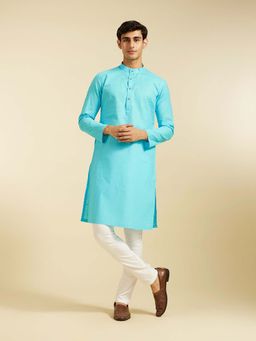 Diwas by Manyavar - Blue Cotton Jacquard Woven Kurta with Pyjama (Set of 2)