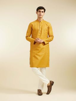 Diwas by Manyavar - Mustard Cotton Jacquard Woven Kurta with Pyjama (Set of 2)