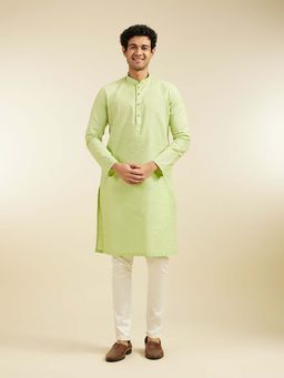 Diwas by Manyavar - Green Cotton Jacquard Woven Kurta with Pyjama (Set of 2)