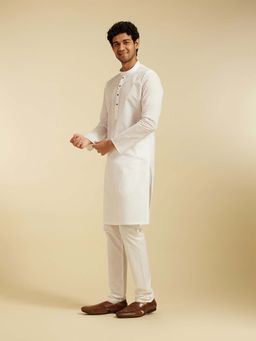 Diwas by Manyavar - White Cotton Solid Kurta with Pyjama (Set of 2)