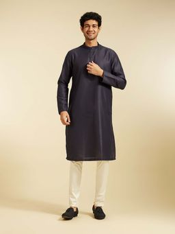 Diwas by Manyavar - Dark Navy Blue Art Silk Solid Kurta with Pyjama (Set of 2)