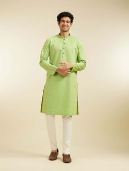 Diwas by Manyavar - Green Cotton Blend Jacquard Woven Kurta with Pyjama (Set of 2)