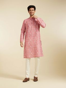 Diwas by Manyavar - Peach Cotton Blend Printed Kurta with Pyjama (Set of 2)