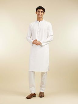 Diwas by Manyavar - White Cotton Jacquard Woven Kurta with Pyjama (Set of 2)